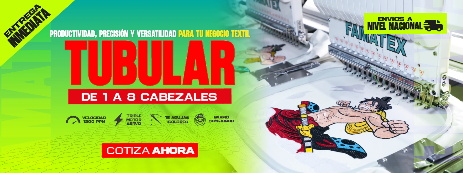 Bordadoras tubulares FAMATEX de uno a ocho cabezales para producción textil.