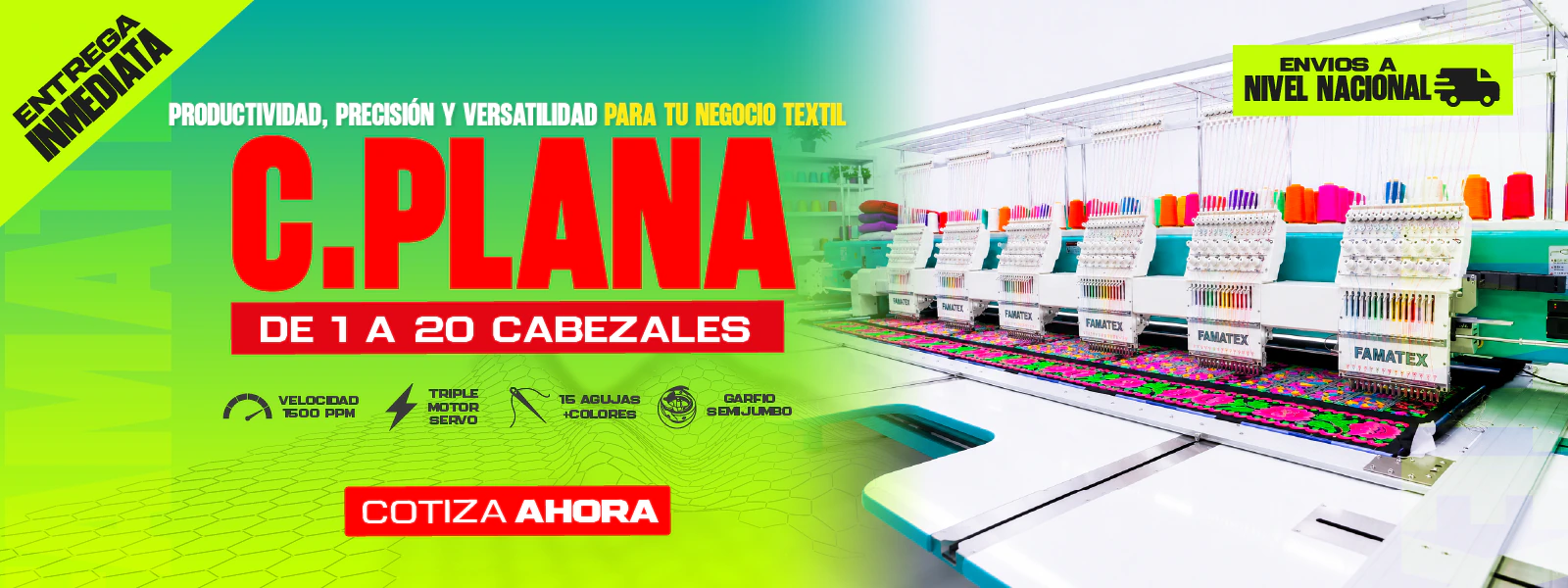 Bordadoras de cama plana FAMATEX de uno a veinte cabezales.